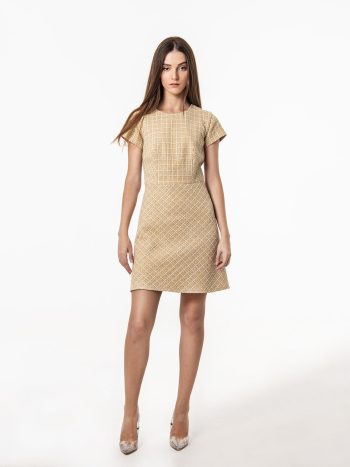 Beige mini dress silver thread full • Sassa Björg