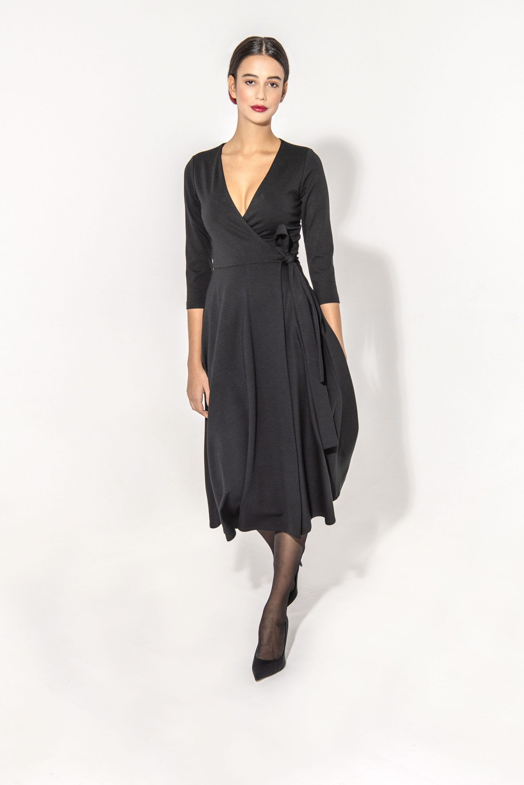 Black hug me dress walking scaled • Sassa Björg