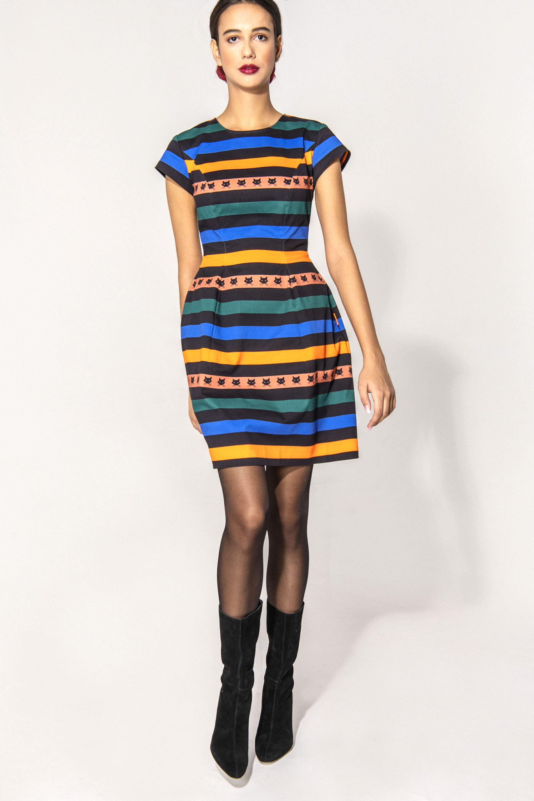 Colored stripes dress walking crop scaled • Sassa Björg