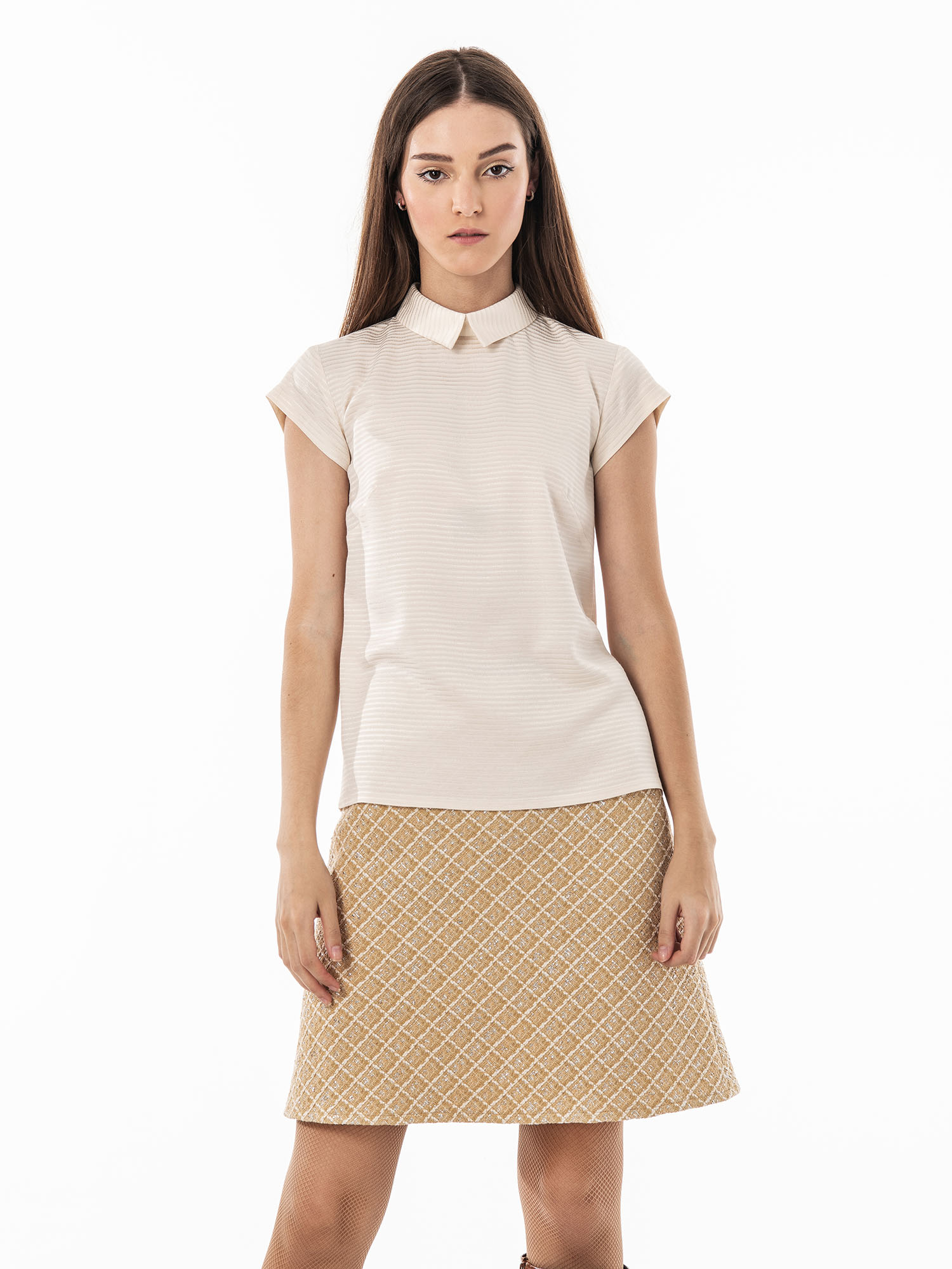 Ecru striped blouse front • Sassa Björg
