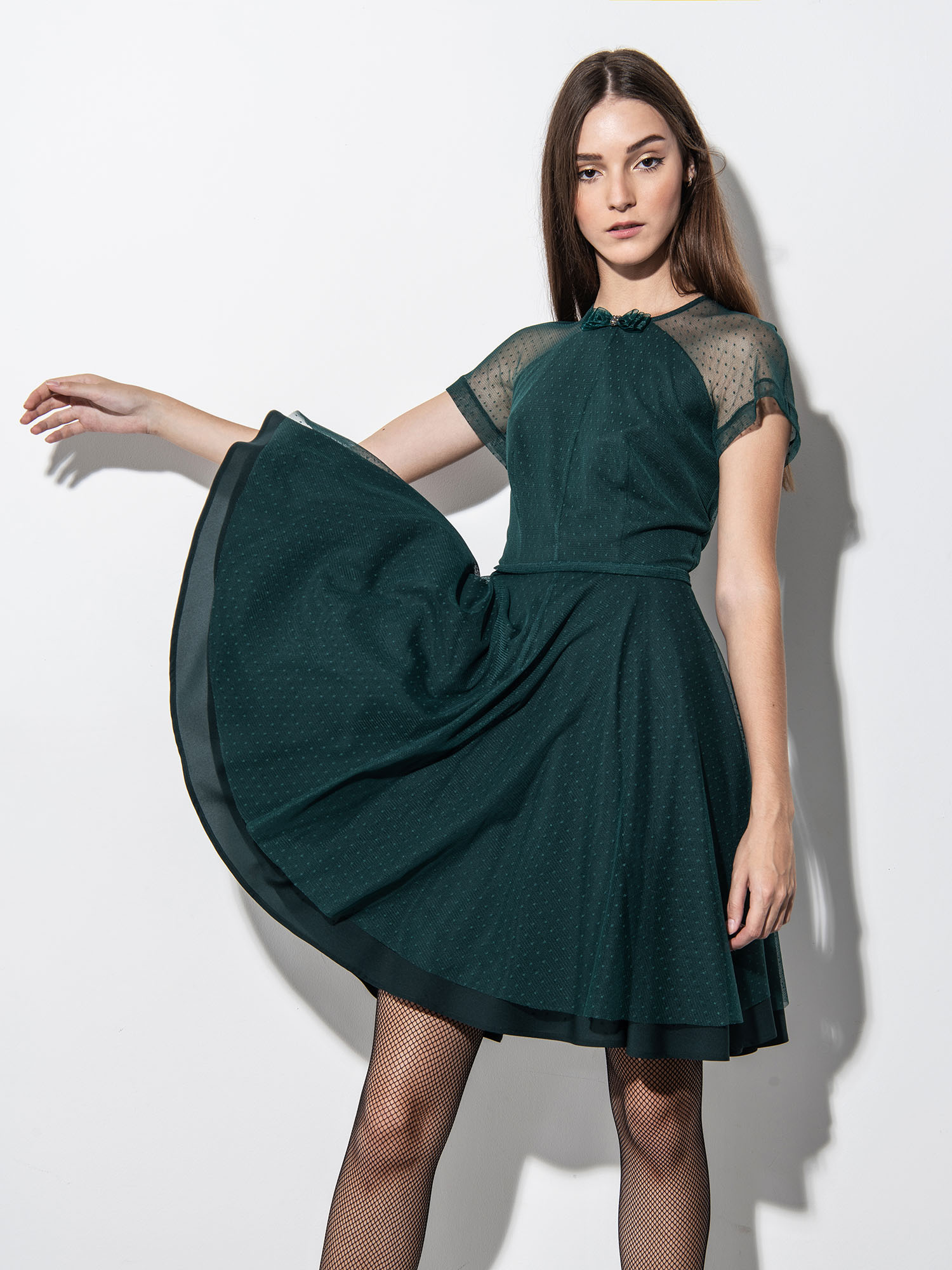 Green dotted tulle dress crop • Sassa Björg