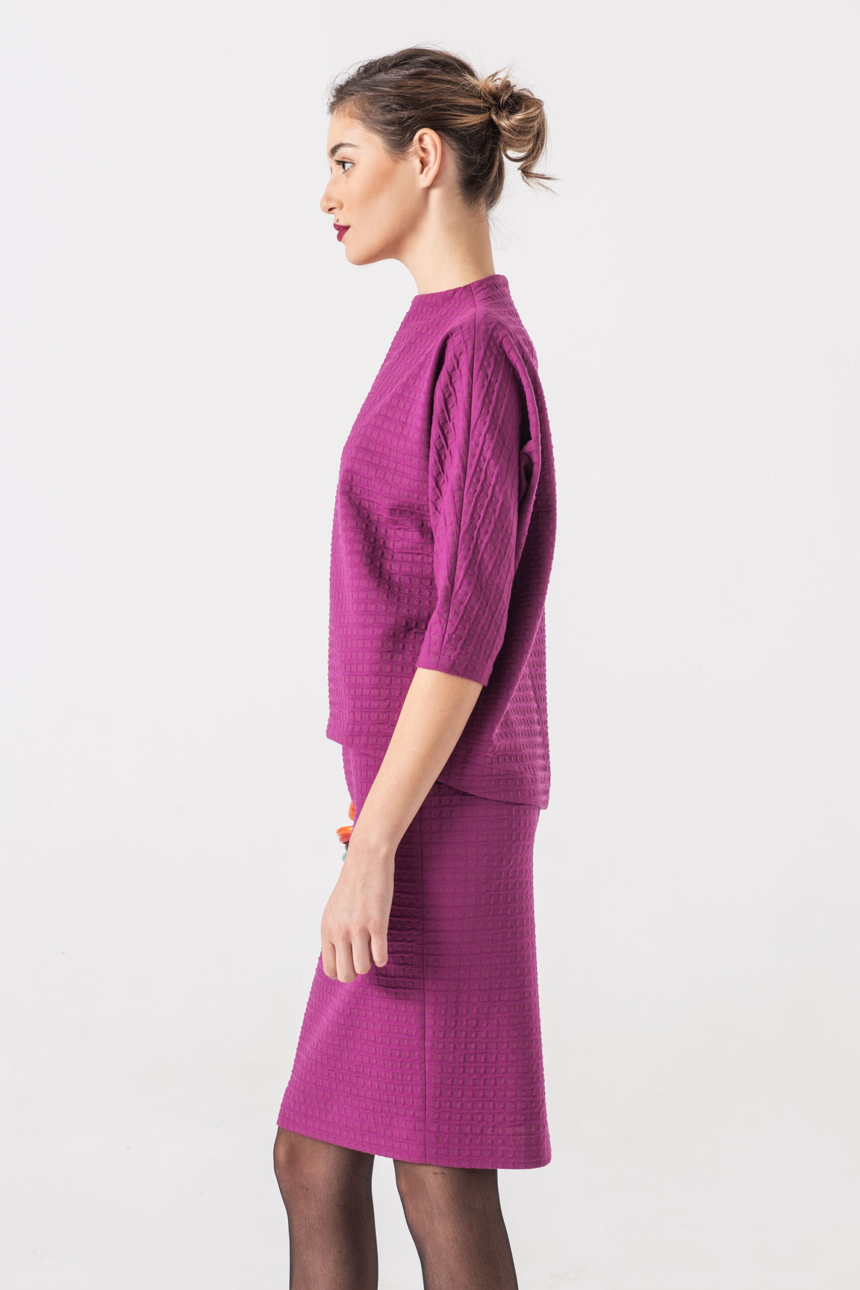 High waist pencil skirt in pink side scaled • Sassa Björg