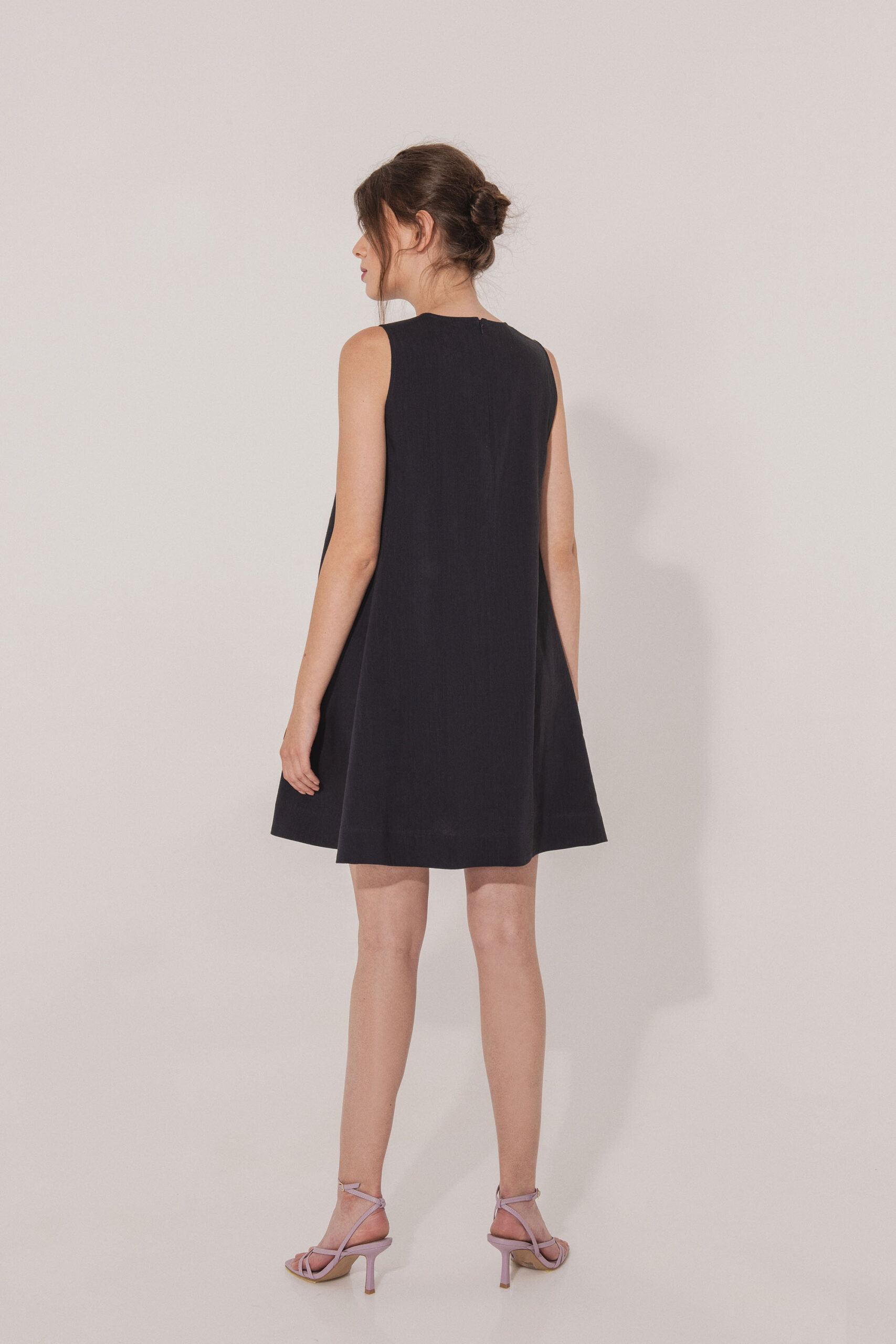 Navy blue dress with a belt A shaped back scaled • Sassa Björg
