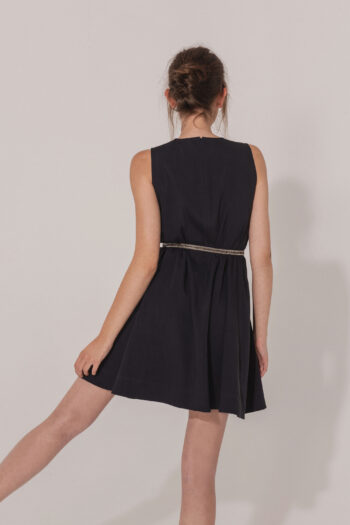 Navy blue dress with a belt A shaped crop back • Sassa Björg