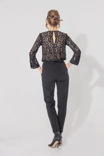 black lace blouse with slit sleeve back • Sassa Björg