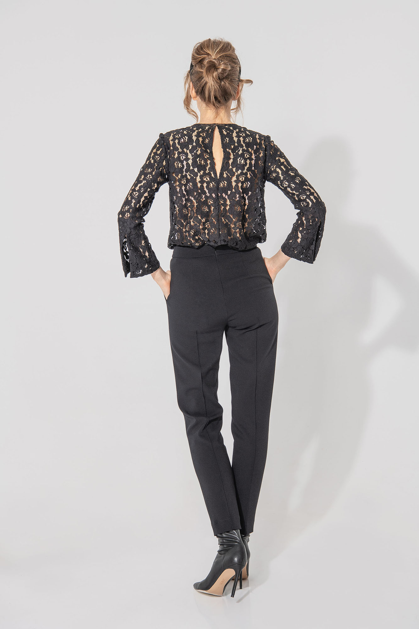 black lace blouse with slit sleeve back • Sassa Björg