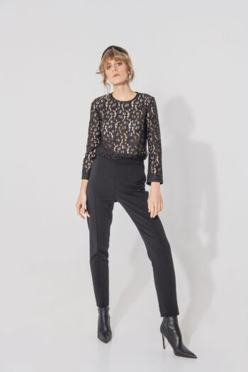 flat fold flat front cigarette style pants in black front • Sassa Björg