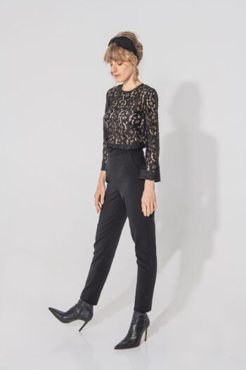 flat fold flat front cigarette style pants in black side • Sassa Björg