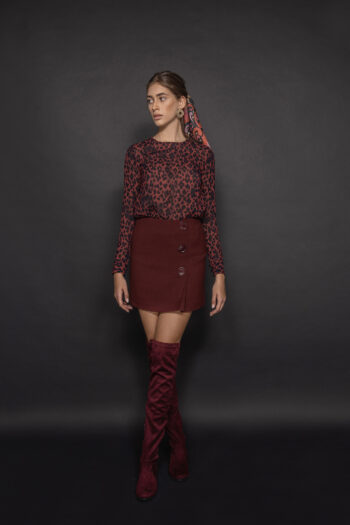 leopard print blouse in bordo full • Sassa Björg