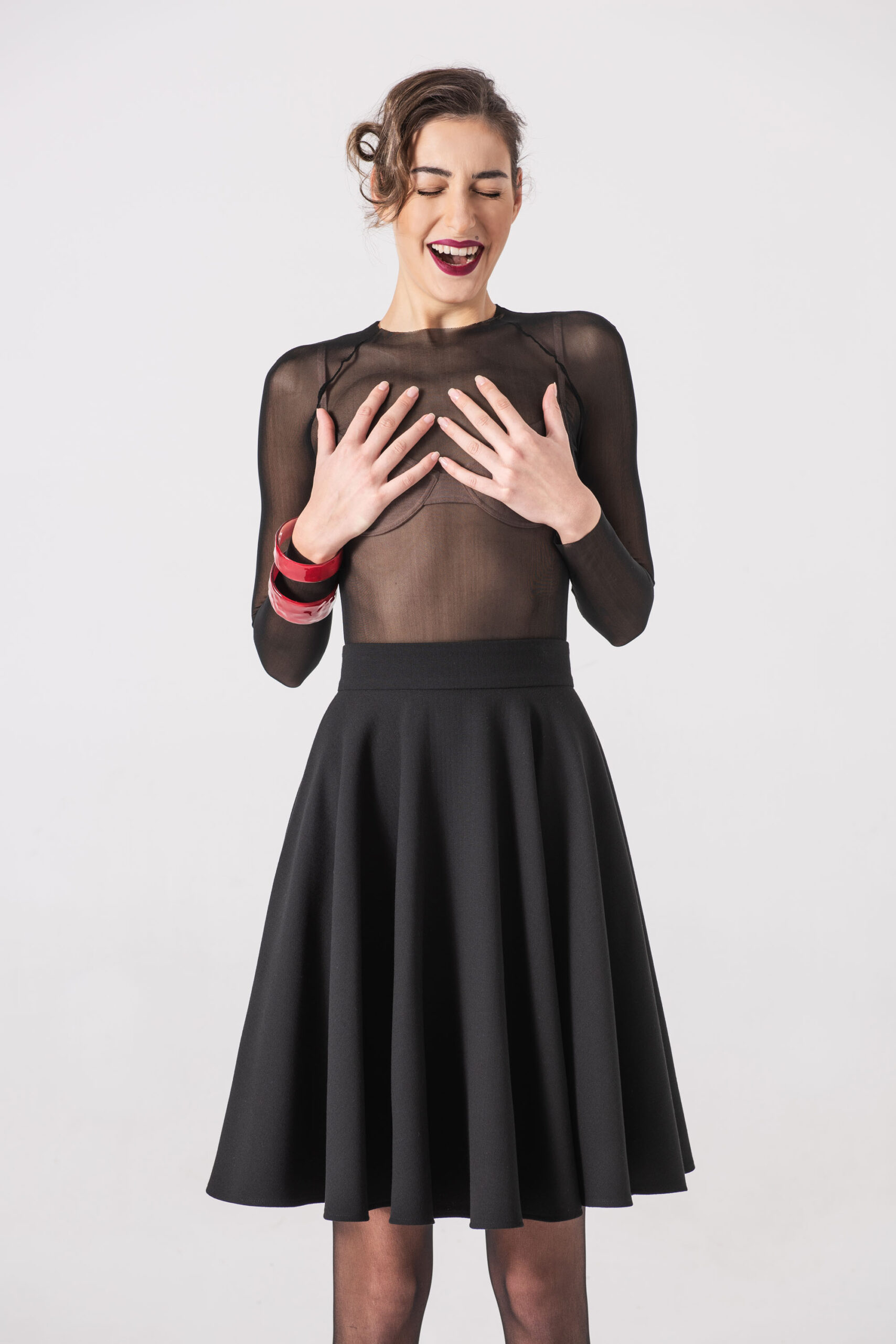Knee length black circle skirt see though top scaled • Sassa Björg