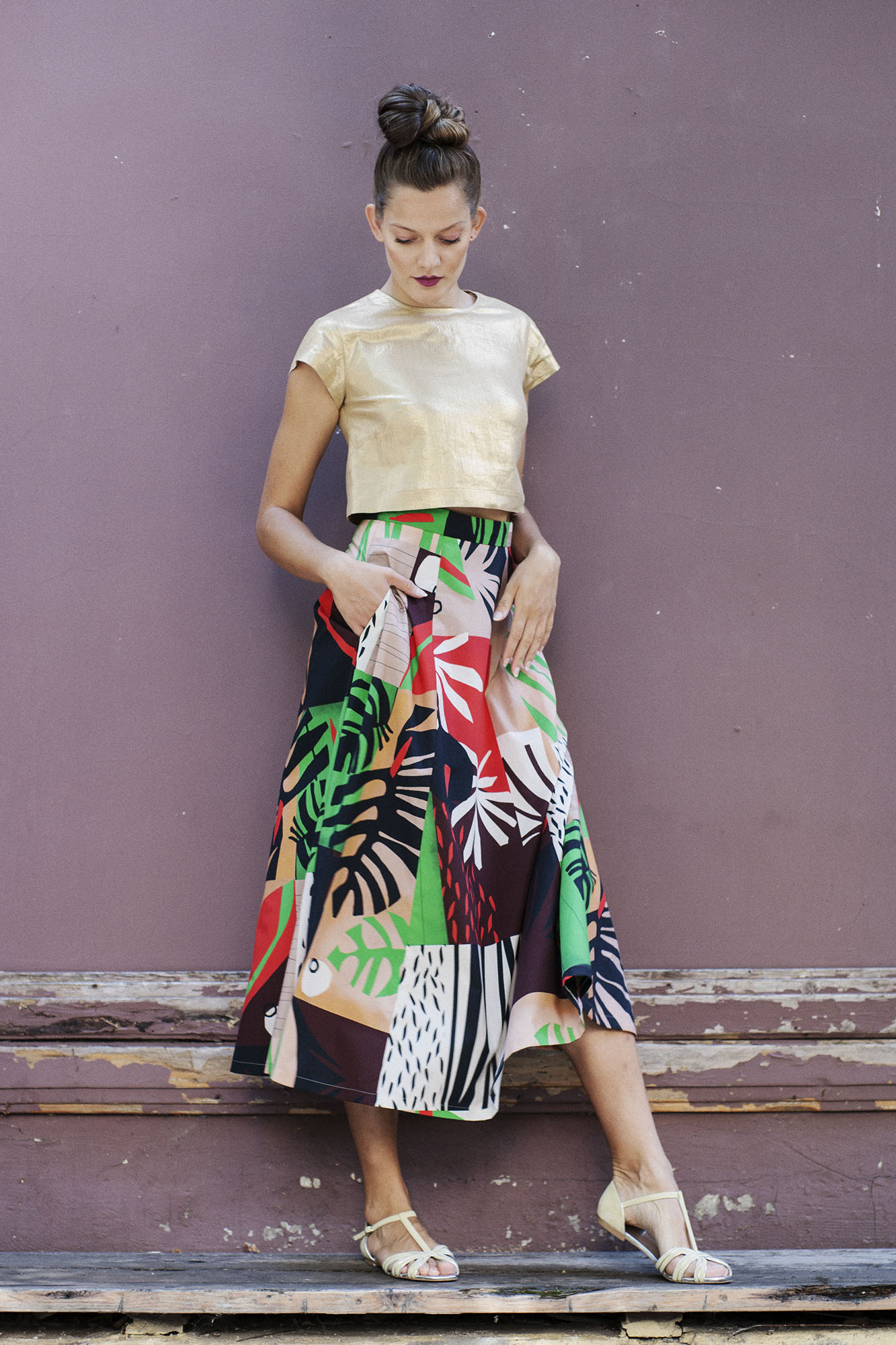 Midi skirt summer collage print font • Sassa Björg
