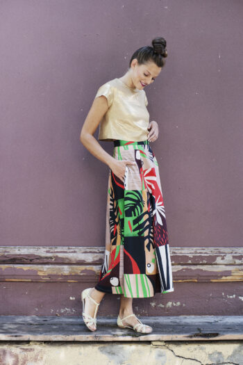 Midi skirt summer collage print side • Sassa Björg