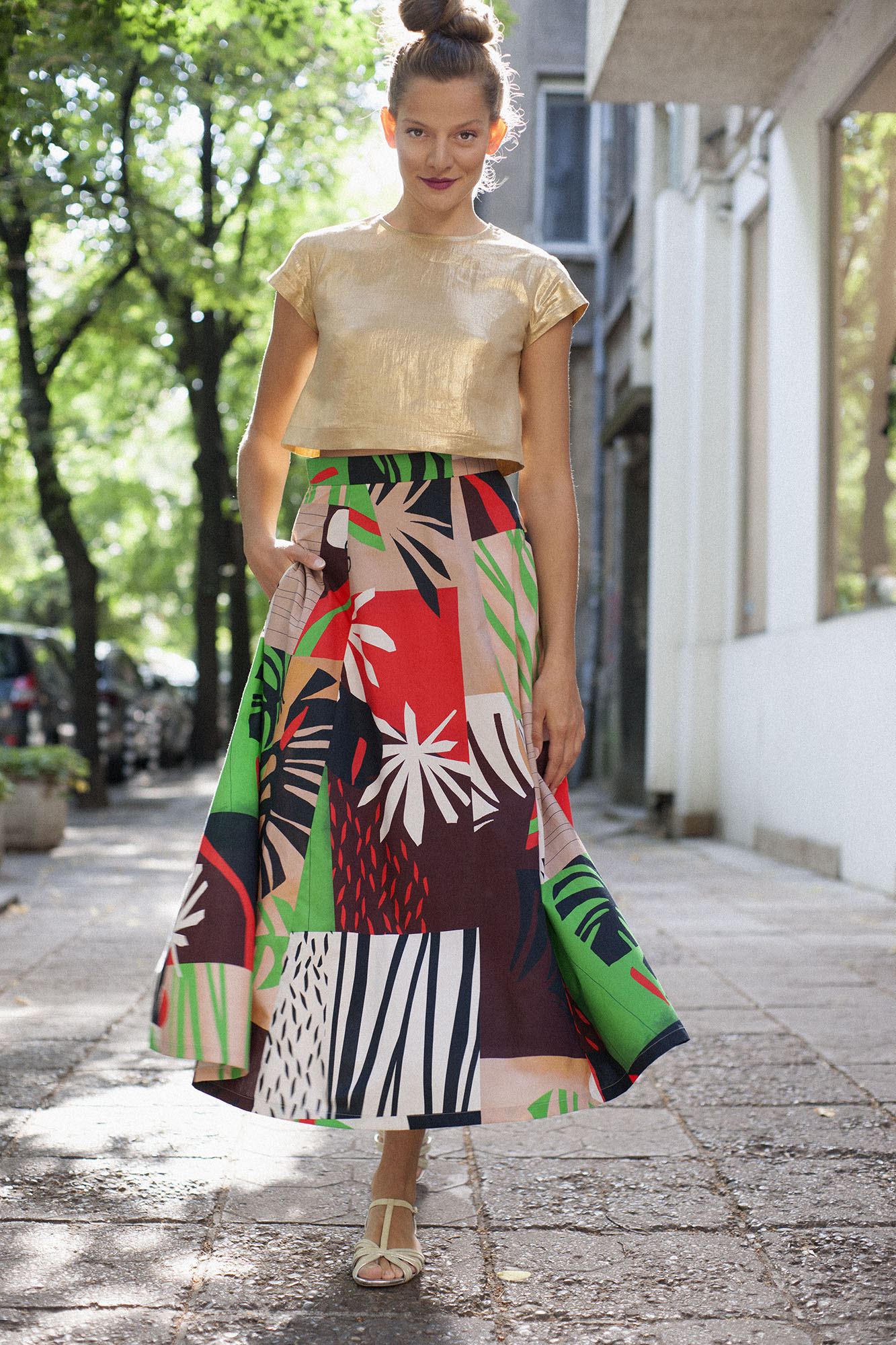 Midi skirt summer collage print walking • Sassa Björg