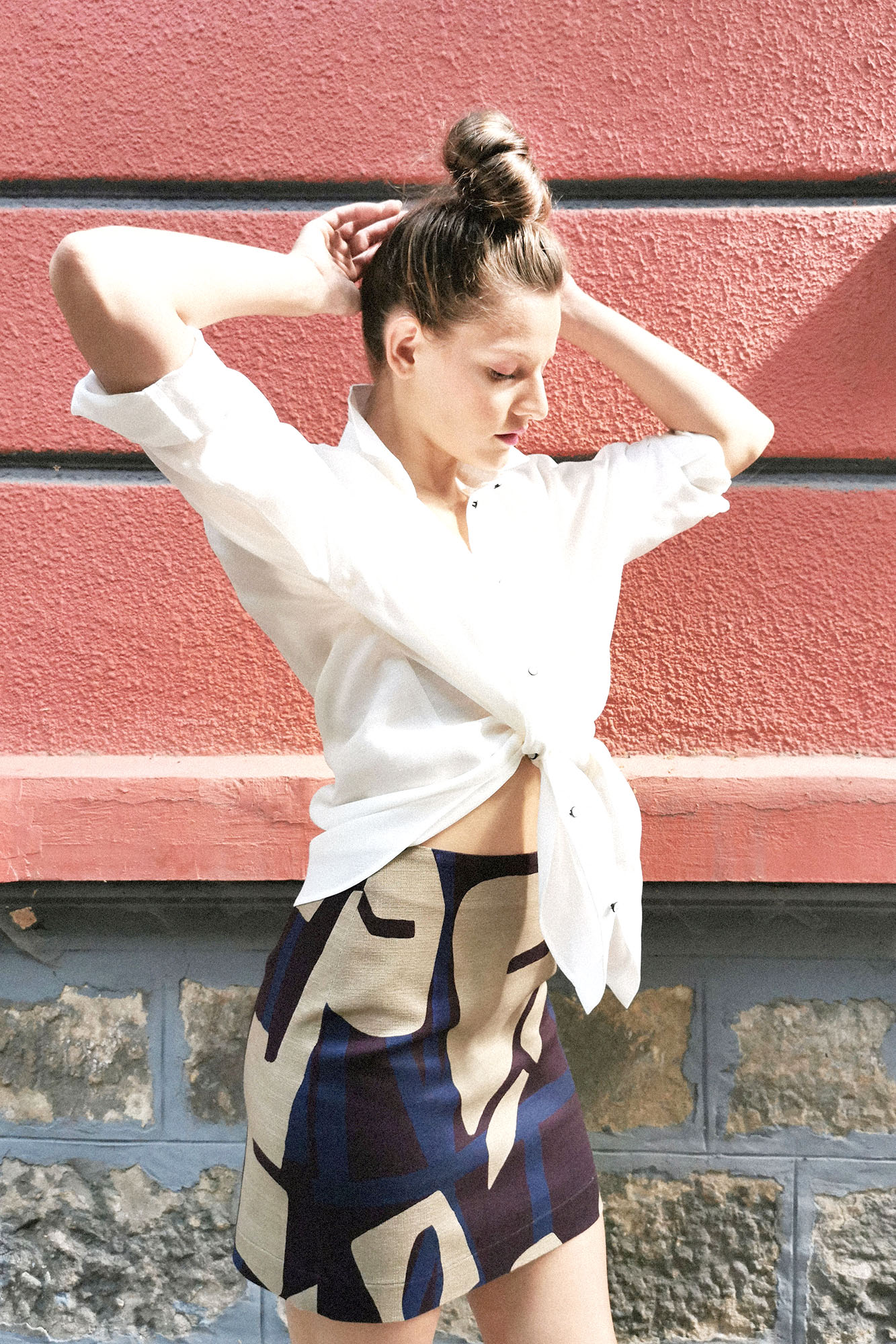 Mini straight skirt collage print side • Sassa Björg