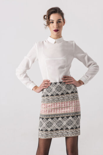 Straight mini skirt with etno motif front &bull; Sassa Björg