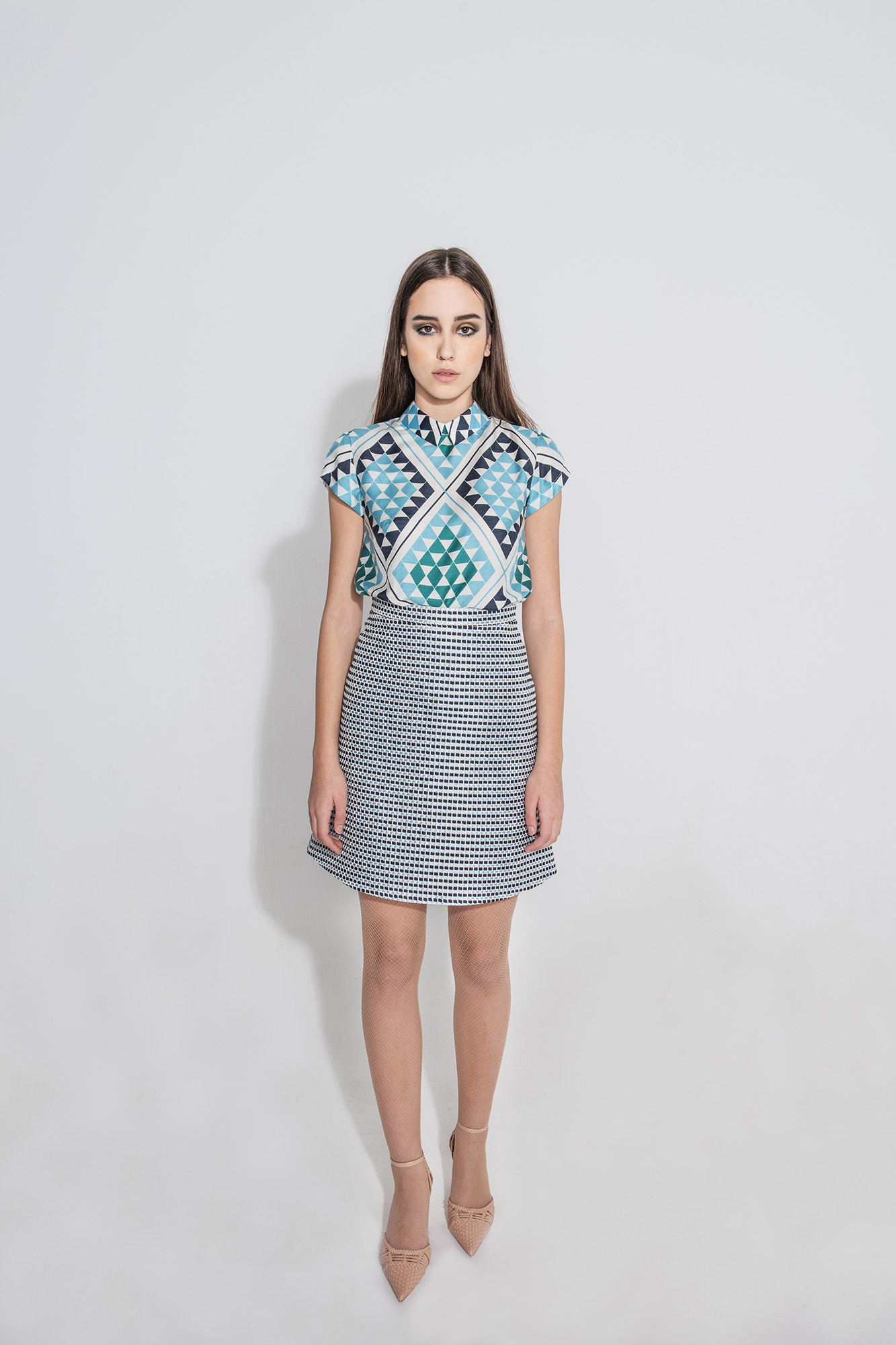 a shaped mini skirt jacquard stripes front • Sassa Björg