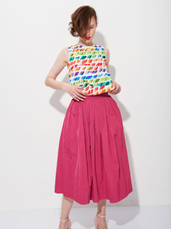 magenta gathered flowy taffeta skirt front • Sassa Björg