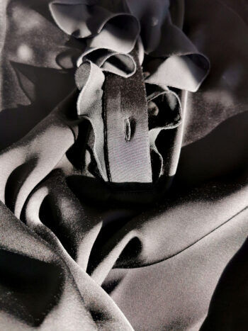 sleeveless black jabot ruffle top fabric &bull; Sassa Björg