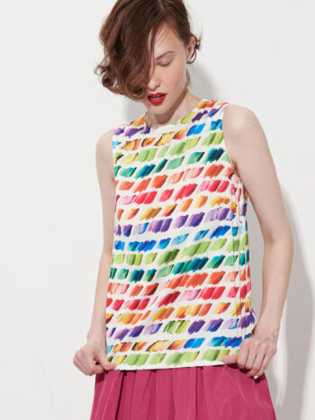 sleeveless colorful palette print top untucked &bull; Sassa Björg
