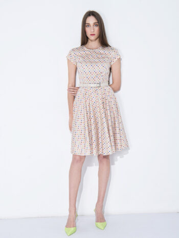 beige dress with playful polka dots front • Sassa Björg