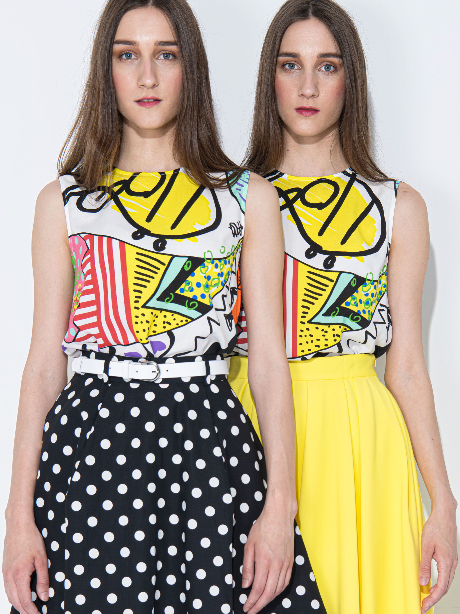 sleeveless blouse abstract pattern twins crop • Sassa Björg