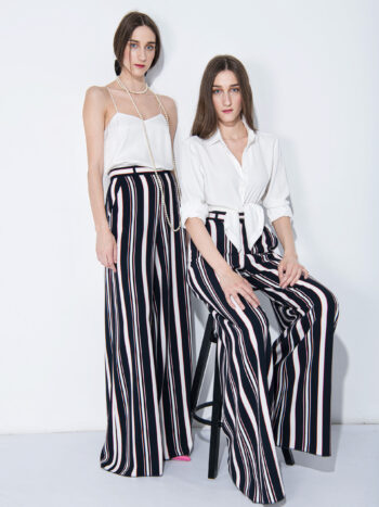 wide leg pants sea pattern stripes sitting • Sassa Björg