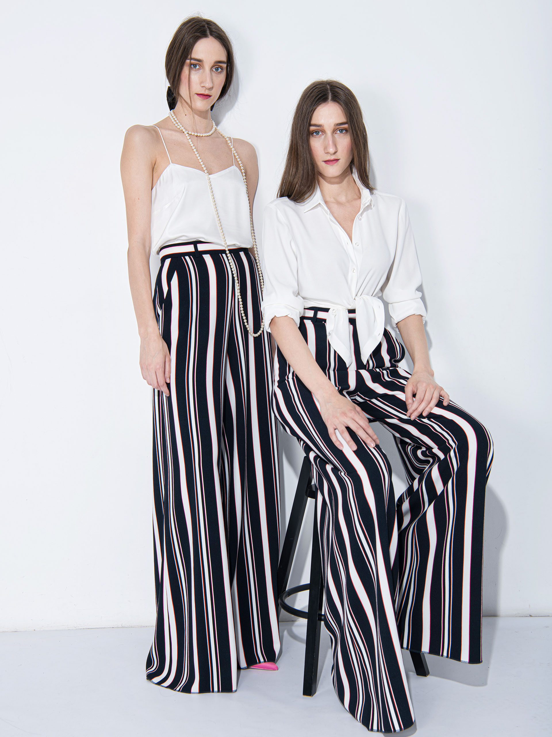 wide leg pants sea pattern stripes sitting • Sassa Björg