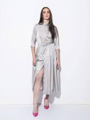 Silver shirt dress front • Sassa Björg