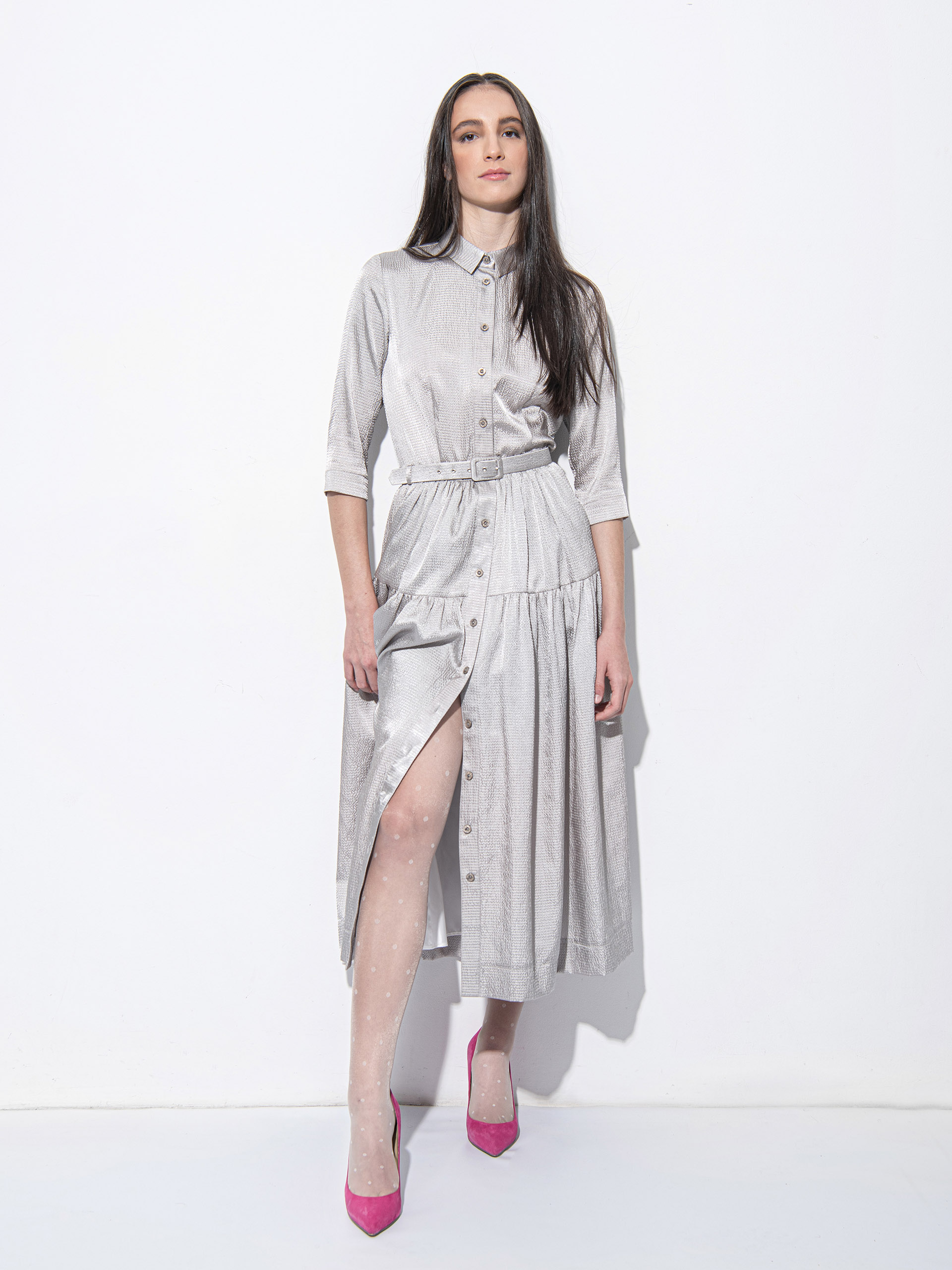 Silver shirt dress front • Sassa Björg