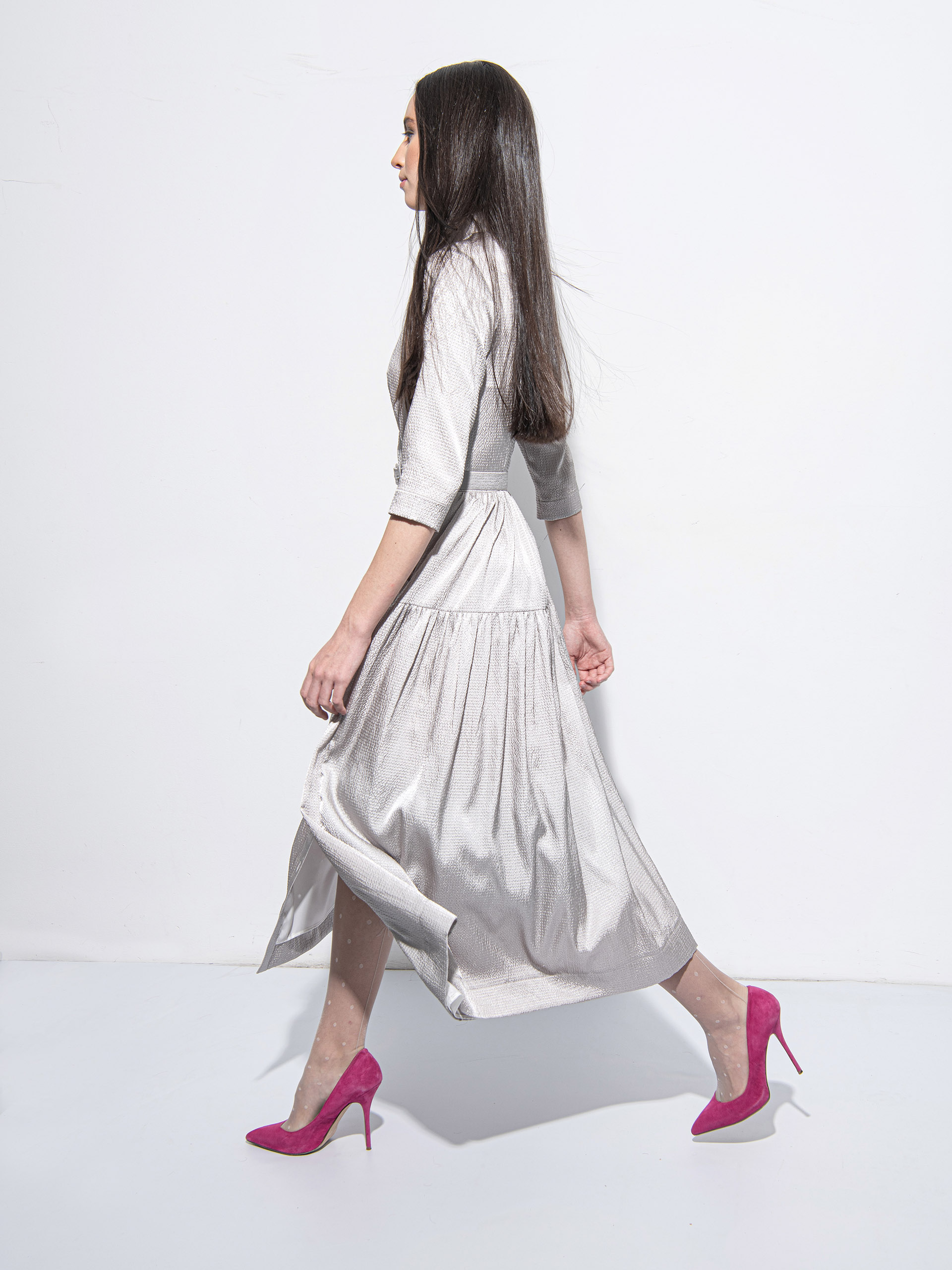 Silver shirt dress side • Sassa Björg