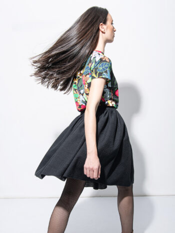 Black gathered Jacquard skirt back &bull; Sassa Björg