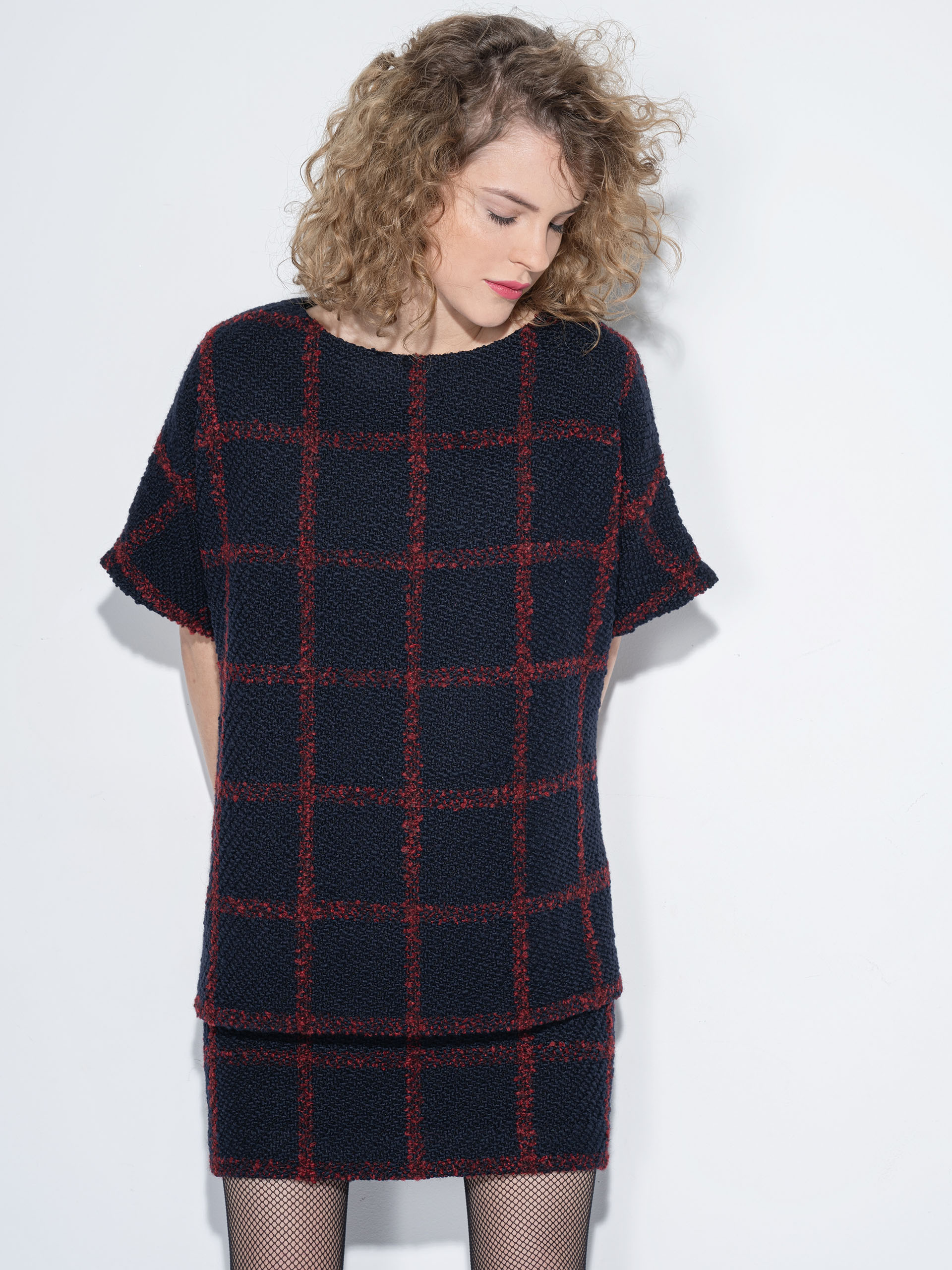 checkered skirt wool blend boucle front • Sassa Björg