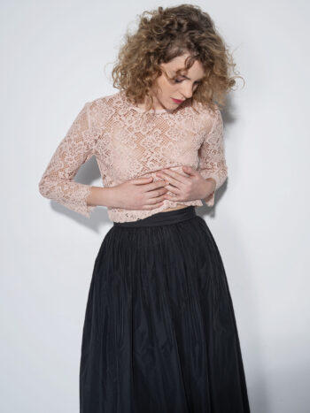 pink lace blouse looking down • Sassa Björg
