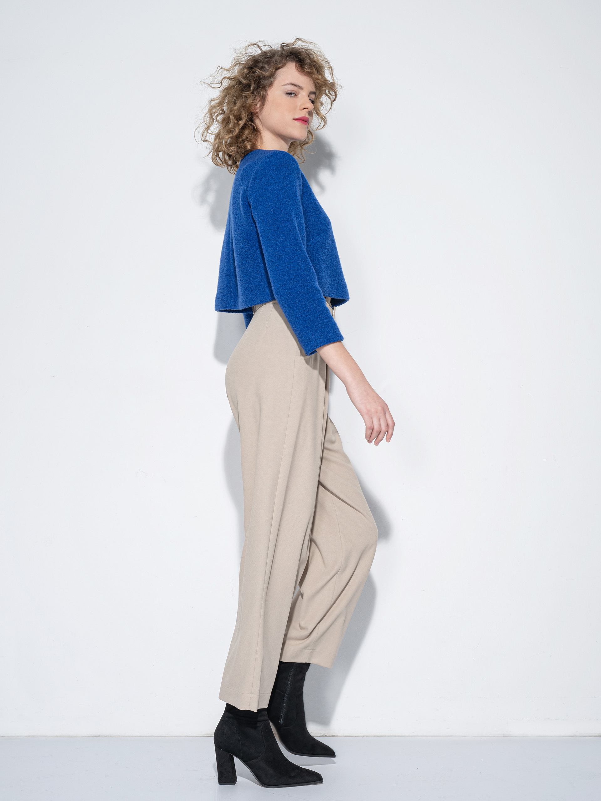 royal blue wool boucle crop top side • Sassa Björg