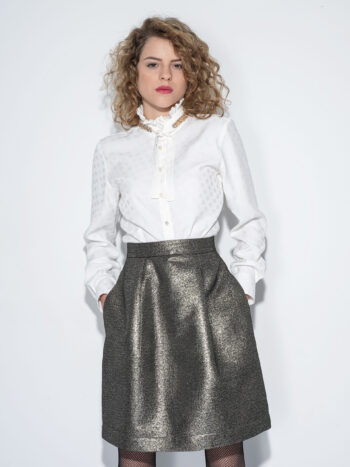 silver metallic skirt hands in pockets • Sassa Björg