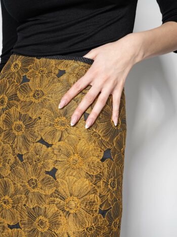 mini skirt gold jacquard pattern fabric &bull; Sassa Björg