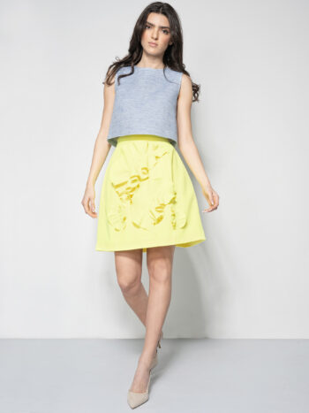 neon skirt with 3d flowers blue crop top walking &bull; Sassa Björg