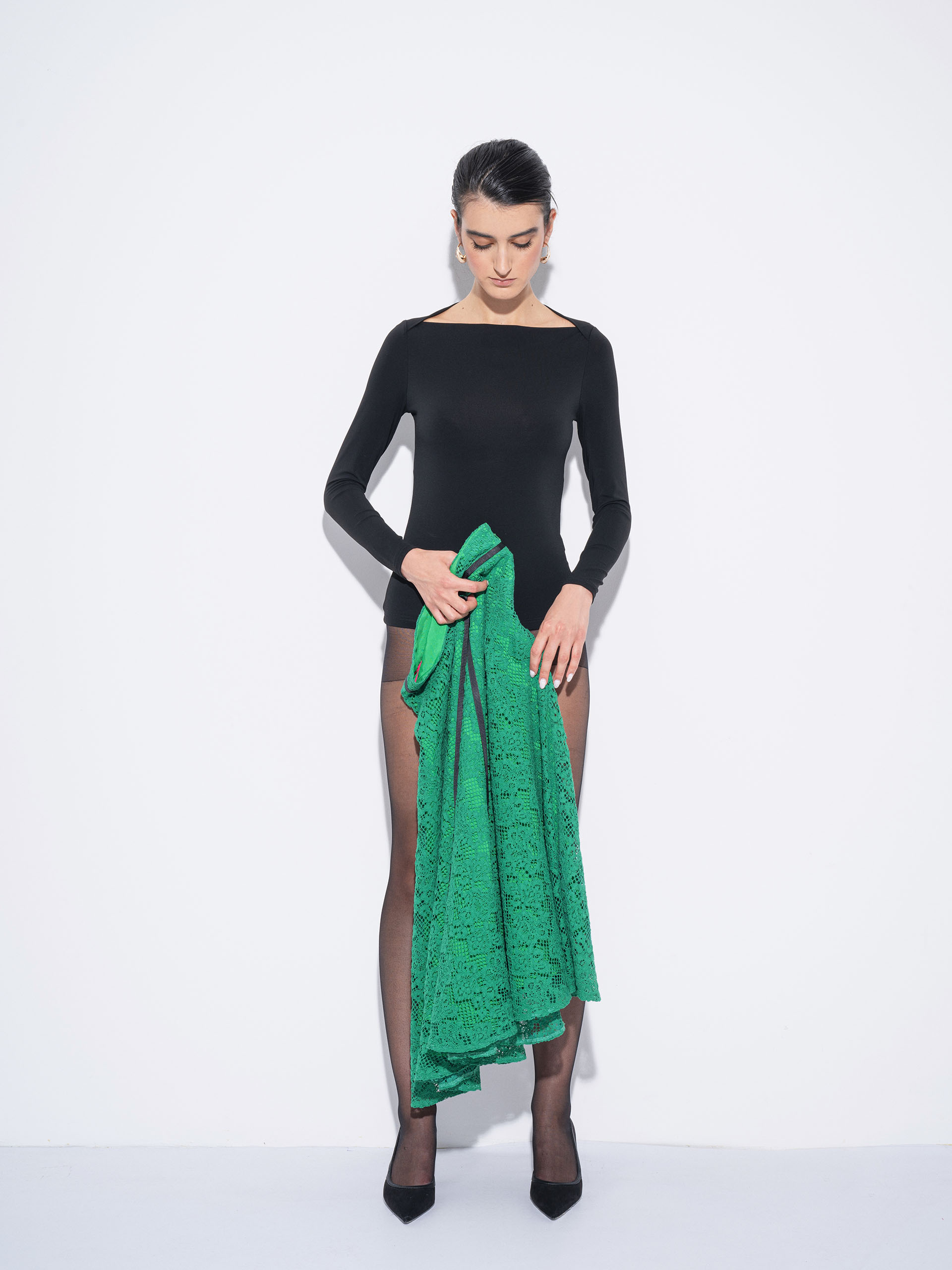 boatneck blouse black long sleeve skirt off • Sassa Björg