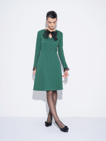green crepe dress w tulle bow featured &bull; Sassa Björg