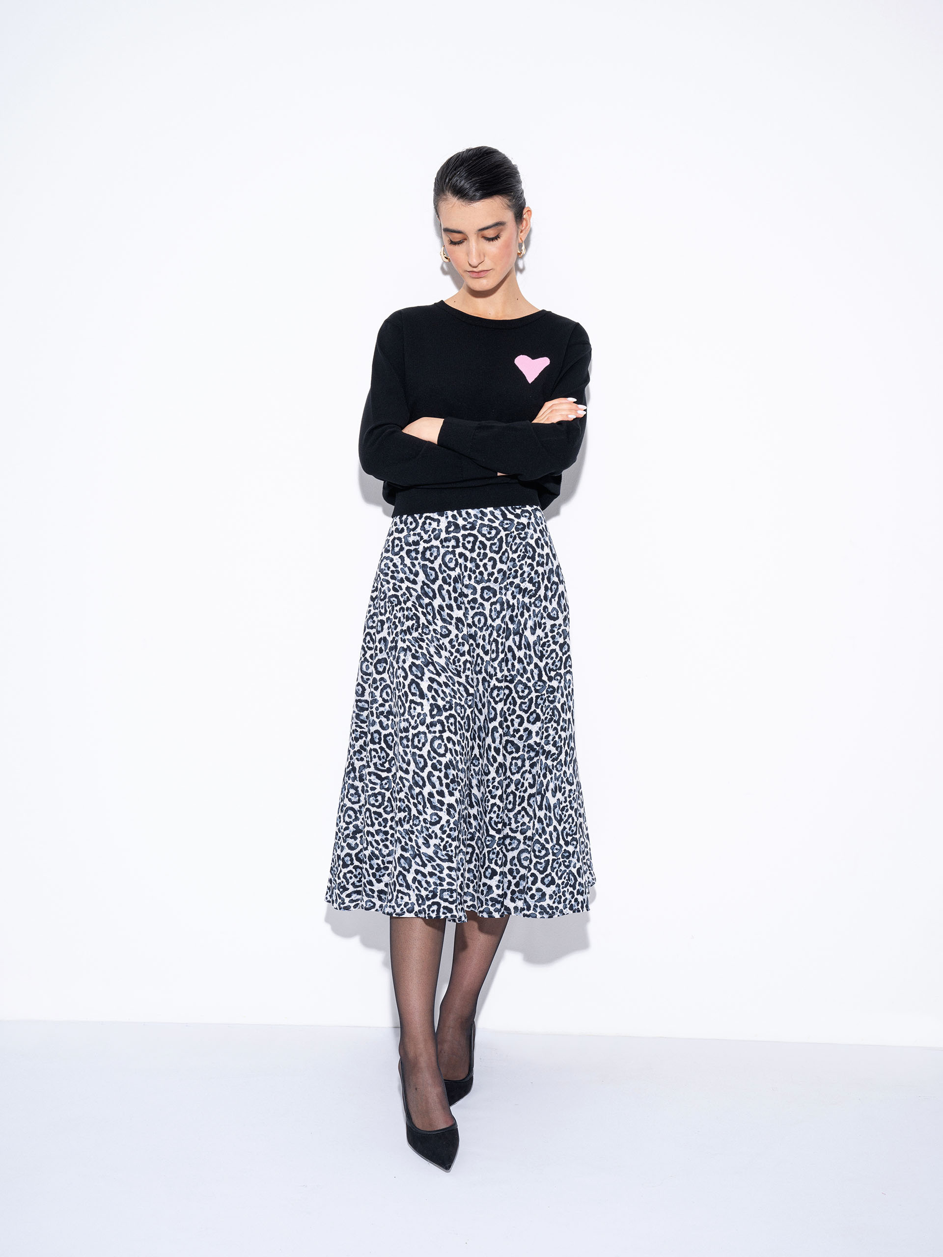 midi skirt snow leopard print leaning • Sassa Björg