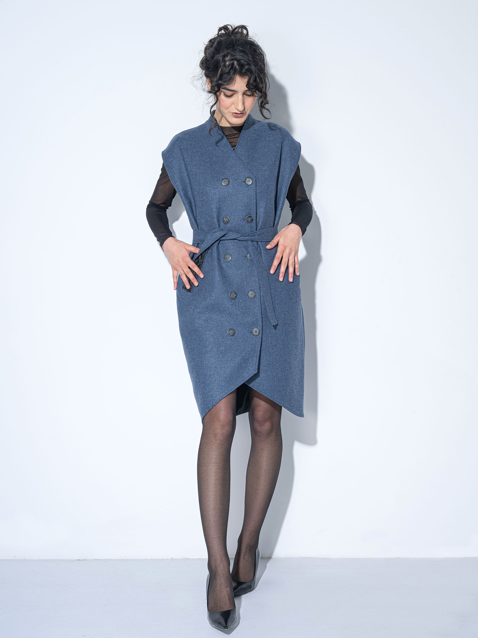 double breasted vest dress front tied up • Sassa Björg