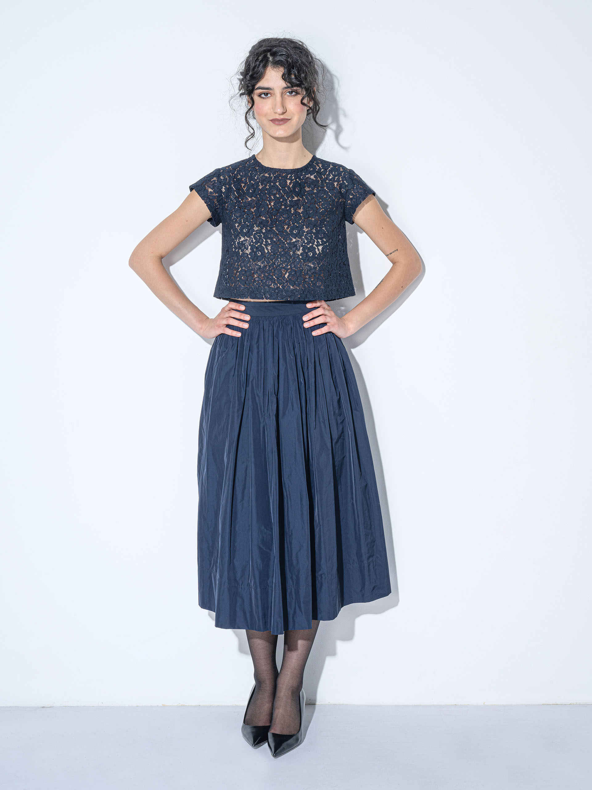 gathered taffeta skirt navy blue • Sassa Björg
