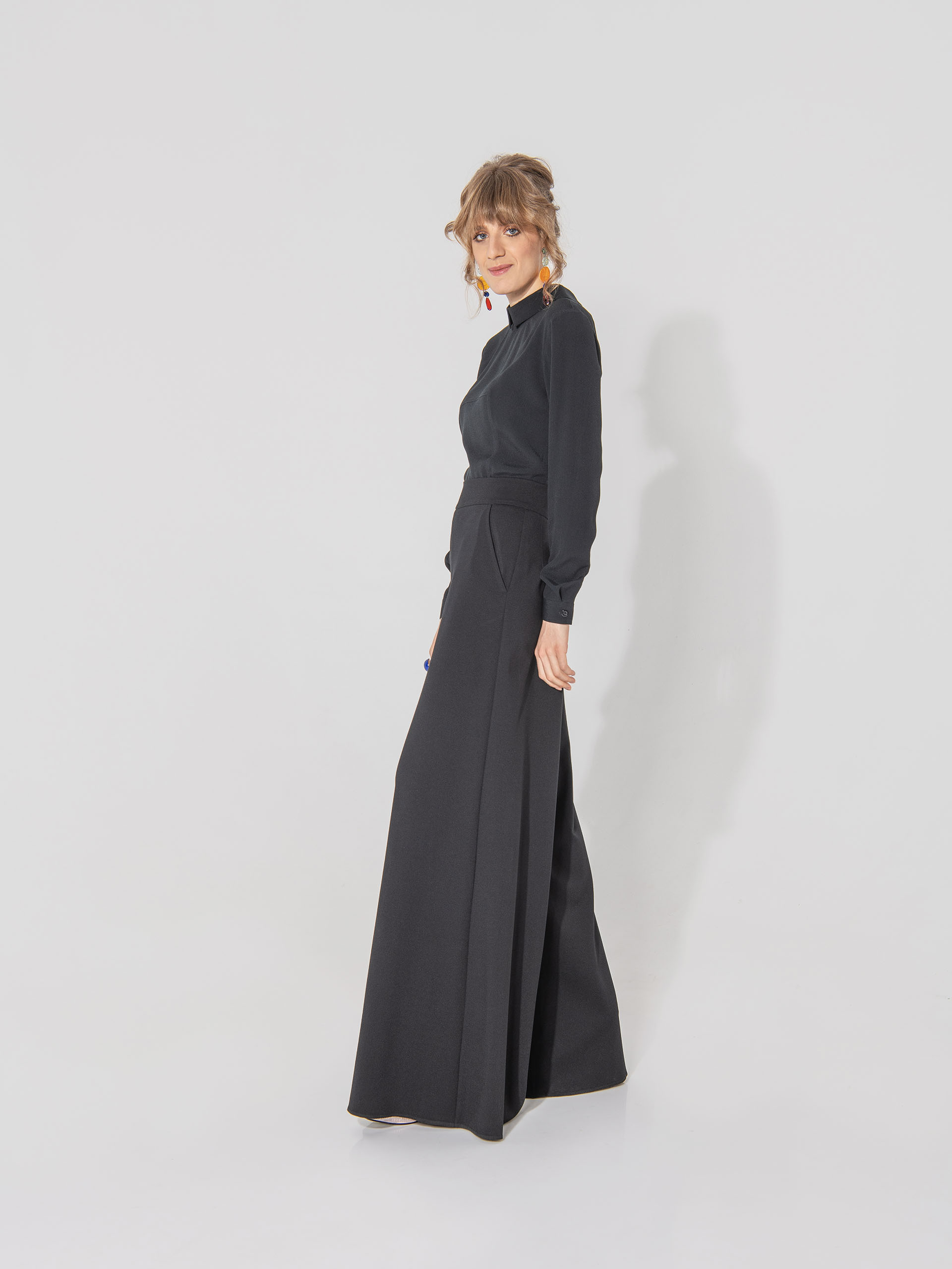 wide leg jersey pants black side • Sassa Björg