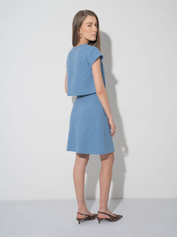 mini tweed skirt box pleat blue back &bull; Sassa Björg