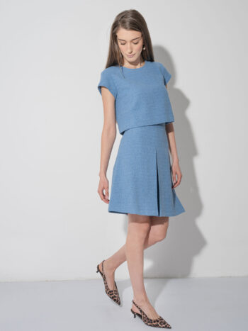 mini tweed skirt box pleat blue full &bull; Sassa Björg