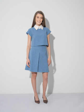 mini tweed skirt box pleat blue w collar &bull; Sassa Björg