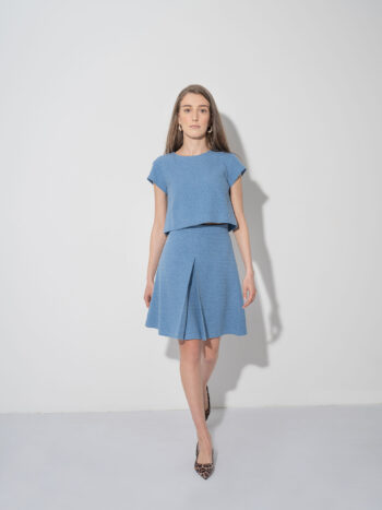 mini tweed skirt box pleat blue walking &bull; Sassa Björg