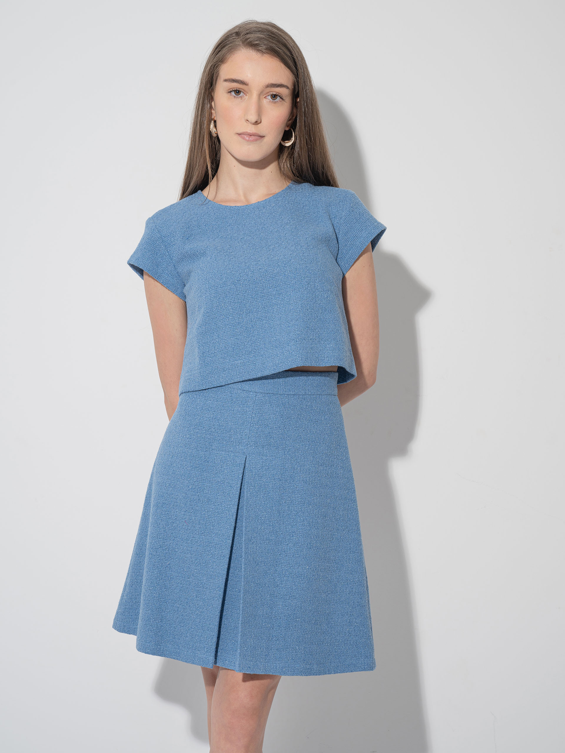 mini tweed skirt box pleat blue &bull; Sassa Björg