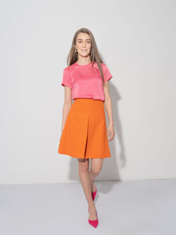 mini tweed skirt box pleat orange walking &bull; Sassa Björg
