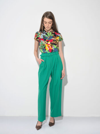 shamrock green pleated pants w belt &bull; Sassa Björg